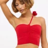 Tesia Slinky Jersey Rose Detail Asymmetric Top i scharlakansrött