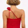 Tesia Slinky Jersey Rose Detail Asymmetric Top i scharlakansrött