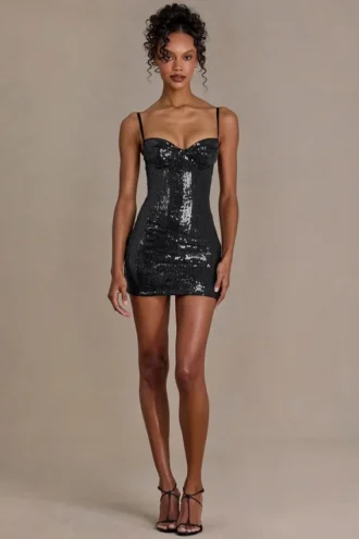 Theodora Premium Sequin Lace Corset Miniklänning i svart