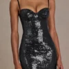 Theodora Premium Sequin Lace Corset Miniklänning i svart