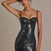 Theodora Premium Sequin Lace Corset Miniklänning i svart