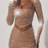 Thora Embellished Asymmetric Crop Top i Almond