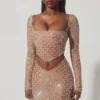 Thora Embellished Asymmetric Crop Top i Almond