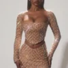 Thora Embellished Asymmetric Crop Top i Almond