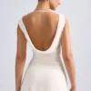 Tigen Off-Shoulder Cowl-Back A-Line Miniklänning i Ivory