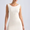 Tigen Off-Shoulder Cowl-Back A-Line Miniklänning i Ivory