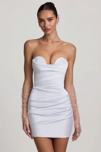 Tirza Ruched Corset Miniklänning i vitt