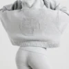 TRUE Kort hoodie i grovstickat med dragkedja i gråmelerat