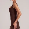 Tula Mid-Rise Bodycon Ultra Mini Kjol med spalt i chokladbrunt