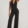 Tulay Devoré jumpsuit med halterneck och öppen rygg i svart