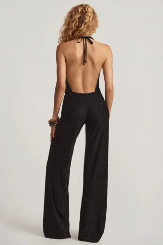 Tulay Devoré jumpsuit med halterneck och öppen rygg i svart