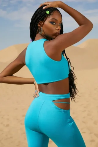 Valerie Petite Cut Out Flare-byxor i aqua