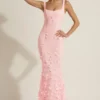 Vasanta Embellished Appliqué Soft-Scoop Corset Gown i rosa