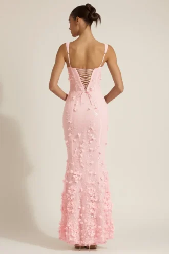 Vasanta Embellished Appliqué Soft-Scoop Corset Gown i rosa