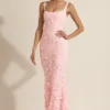 Vasanta Embellished Appliqué Soft-Scoop Corset Gown i rosa