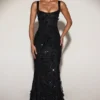 Vasanta Embellished Appliqué Soft-Scoop Corset Gown i svart