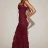 Vasanta Embellished Appliqué Soft-Scoop Corset Gown i vinrött