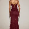 Vasanta Embellished Appliqué Soft-Scoop Corset Gown i vinrött