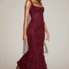 Vasanta Embellished Appliqué Soft-Scoop Corset Gown i vinrött