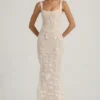Vasanta Embellished Appliqué Soft-Scoop Corset Gown i vitt