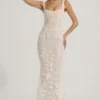 Vasanta Embellished Appliqué Soft-Scoop Corset Gown i vitt
