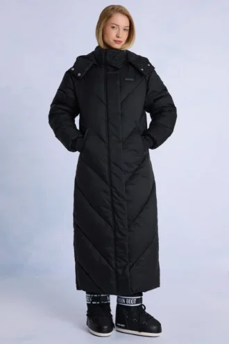 Vattentät lång parkas med huva i svart