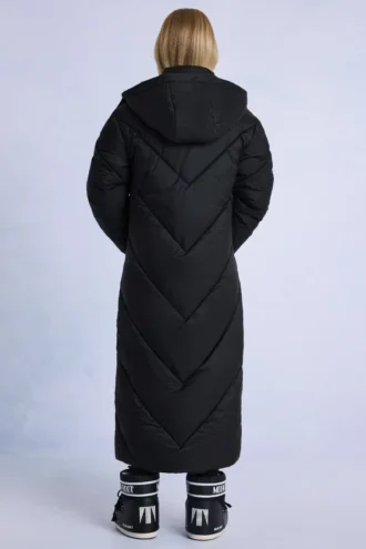 Vattentät lång parkas med huva i svart
