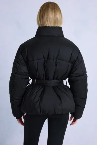 Vattentät oversized skidjacka med bälte i svart