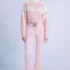 Vattentäta skidbyxor med bälte i Powder Pink