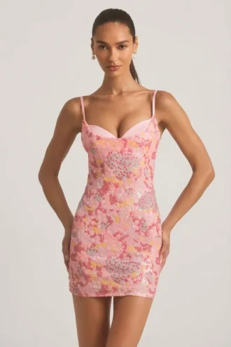 Velena Embellished Camisole Bodycon Miniklänning i rosa