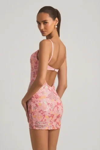 Velena Embellished Camisole Bodycon Miniklänning i rosa