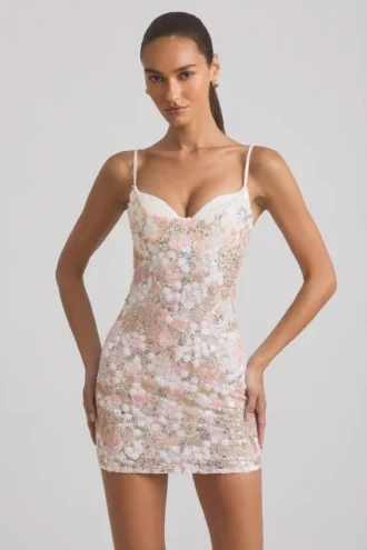 Velena miniklänning med utsmyckad camisole i ivory