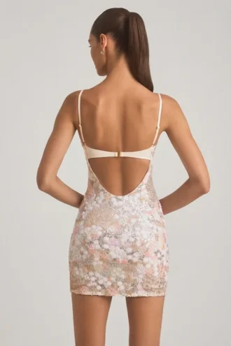 Velena miniklänning med utsmyckad camisole i ivory