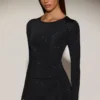 Venia Embellished Crew-Neck Long-Sleeve Top i svart
