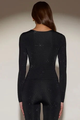 Venia Embellished Crew-Neck Long-Sleeve Top i svart