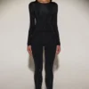 Venia Embellished Crew-Neck Long-Sleeve Top i svart