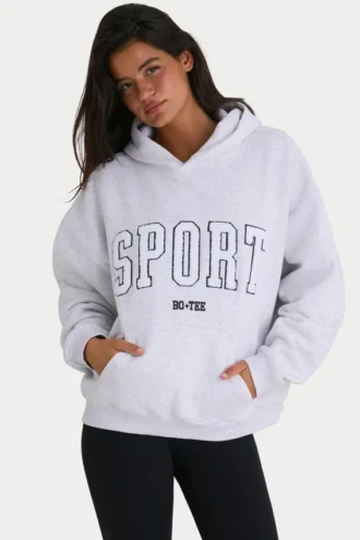Överdimensionerad hoodie i mjuk bomullsfleece i gråmelerad