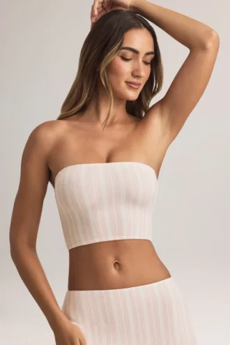 Verna Modal axelbandslös crop top i randigt mönster
