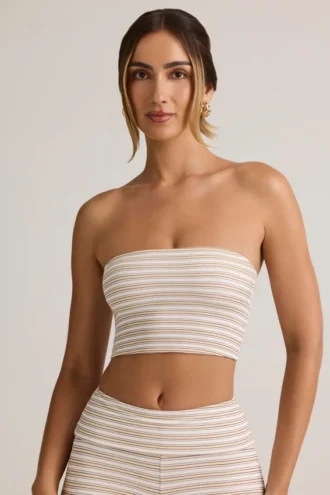 Verna Modal axelbandslös crop top i rosa och gul randig