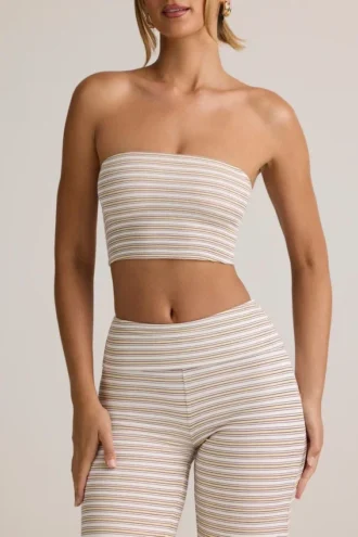 Verna Modal axelbandslös crop top i rosa och gul randig