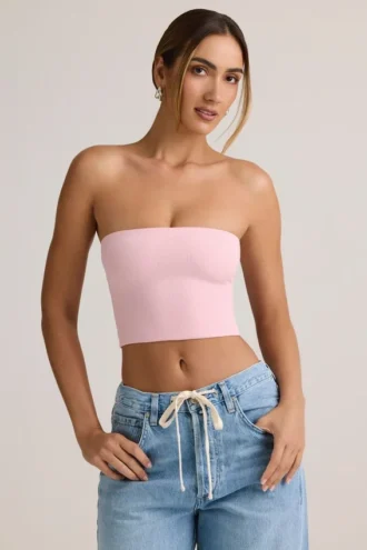 Verna Modal Strapless Crop Top i Baby Pink
