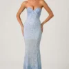 Vesna Embellished Sweetheart-Neck Fishtail Gown i himmelsblått