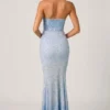 Vesna Embellished Sweetheart-Neck Fishtail Gown i himmelsblått