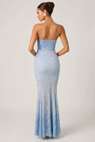 Vesna Embellished Sweetheart-Neck Fishtail Gown i himmelsblått
