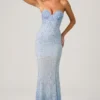 Vesna Embellished Sweetheart-Neck Fishtail Gown i himmelsblått
