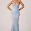 Vesna Embellished Sweetheart-Neck Fishtail Gown i himmelsblått