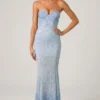 Vesna Embellished Sweetheart-Neck Fishtail Gown i himmelsblått