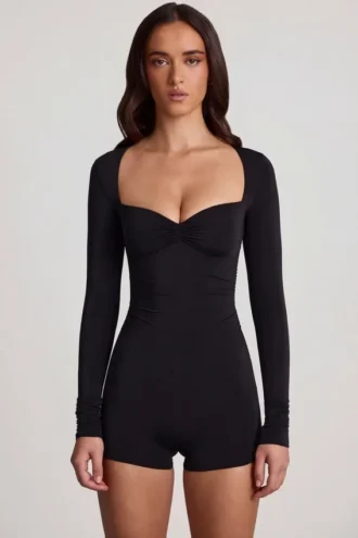 Vionne Soft Jersey Sweetheart långärmad minipjamas i svart