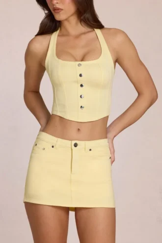 Virella Denim Low-Rise Skort i citrongult