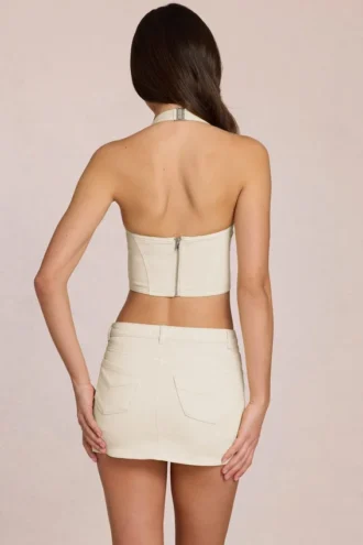 Virella Denim Low-Rise Skort i Ivory